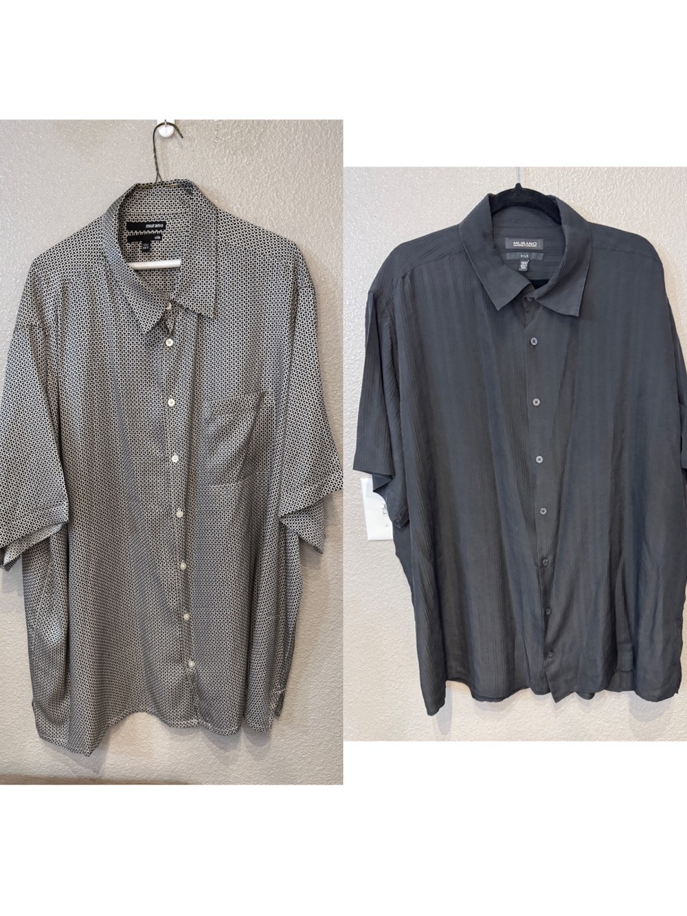 Murano 3XLT Men’s 100% Silk Shirts Black Print Big Tall 2 Piece Bundle